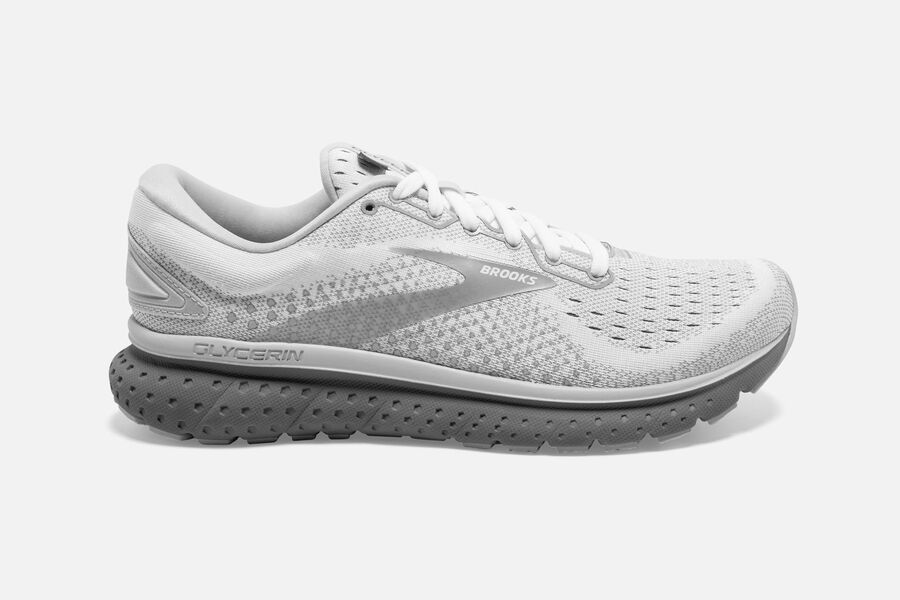 Brooks Running Shoes Womens White/Grey - Glycerin 18 Road - 2514-JKXFA